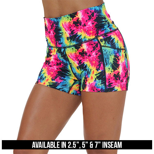 neon colorful tie dye shorts available inseams