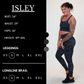 Model’s measurements of 34” bust, 29” waist, 36” hips and height of 5 ft 6 inches. She is wearing a size small in our leggings