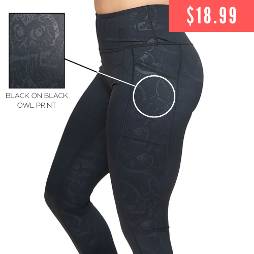 $18.99 black and grey owl print leggings