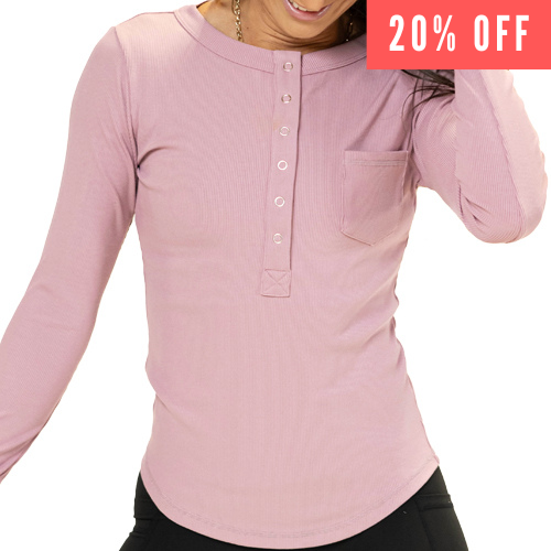 20% off of the mauve henley long sleeve