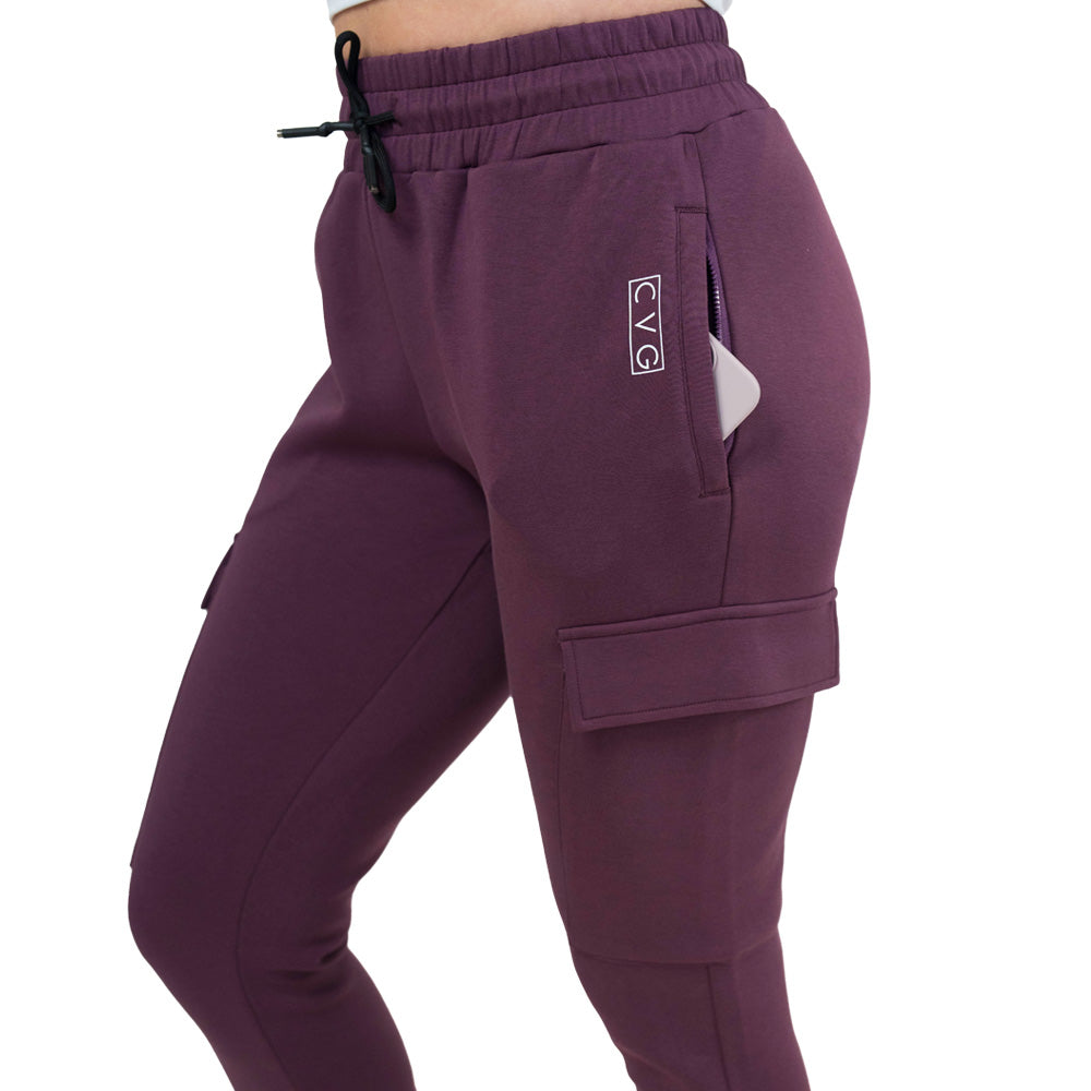 plum cargo joggers