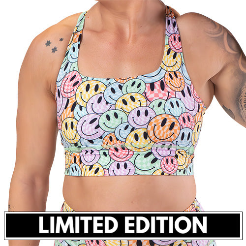 limited edition smiley face patterned sports bra