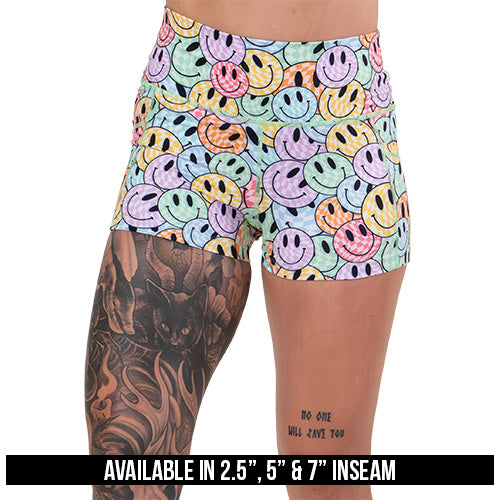 smiley face patterned shorts available lengths