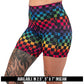 rainbow checkers shorts available in 2.5, 5 & 7 inch inseams