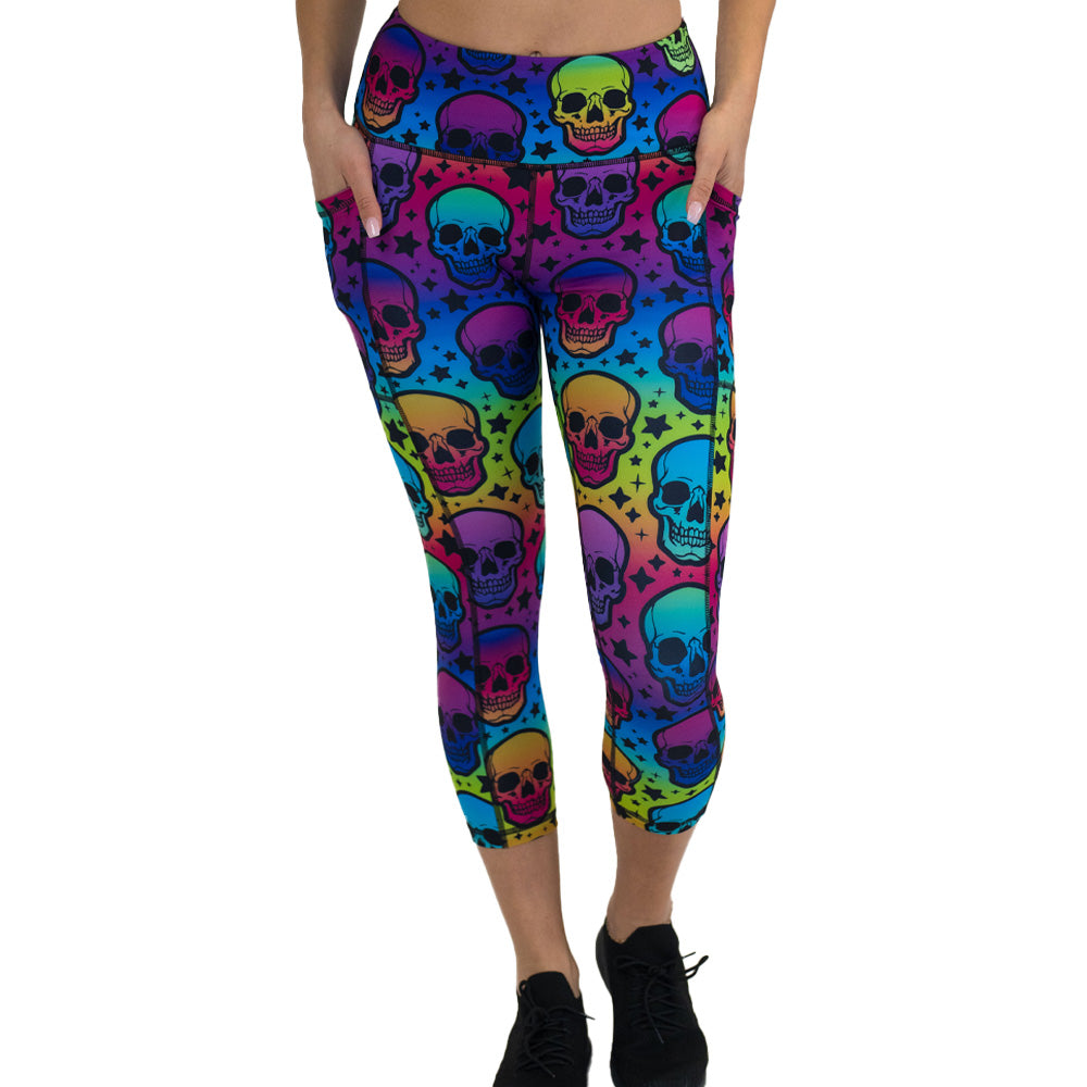 rainbow skulls patterned leggings