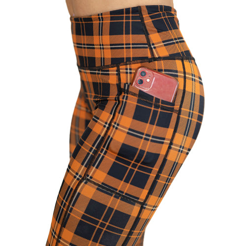 plaid orange legging pocket