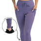 close up of the cuffed detailing on the light purple leggings