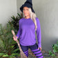 model wearing the solid purple thermal