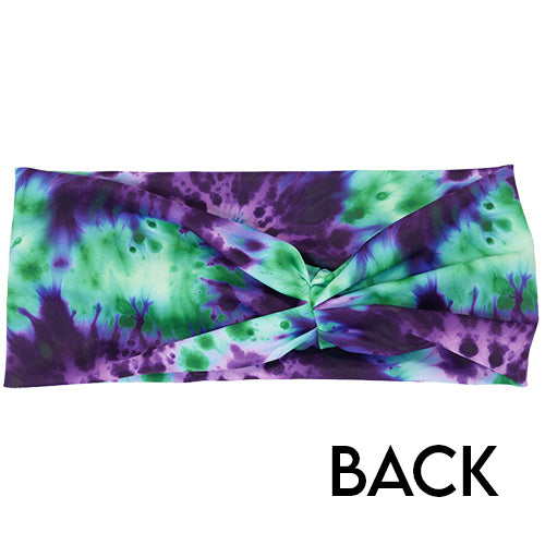 back of the purple and green tie dye headband