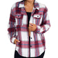 model wearing the red plaid shacket