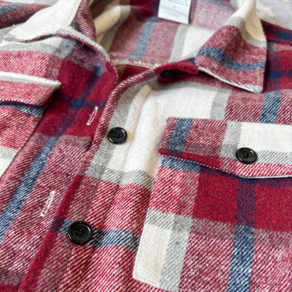 close up of the red plaid shacket