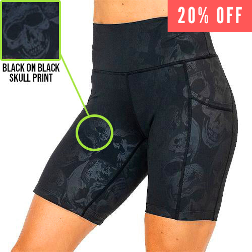 20% off the black on black skull print shorts