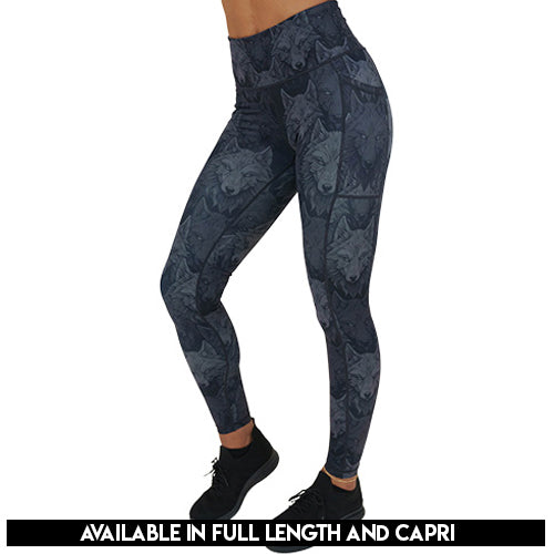 black and grey wolves patterned leggings available lengths