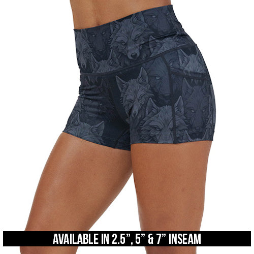 black and grey wolves patterned shorts available inseams