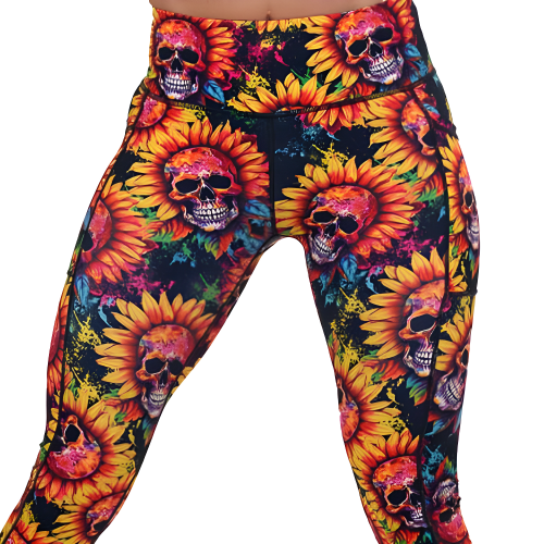 skull flower patterned leggings