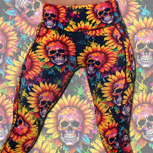 skull flower patterned leggings