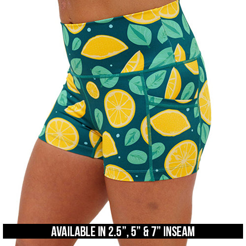 lemon patterned shorts available in 2.5, 5 & 7 inch inseams