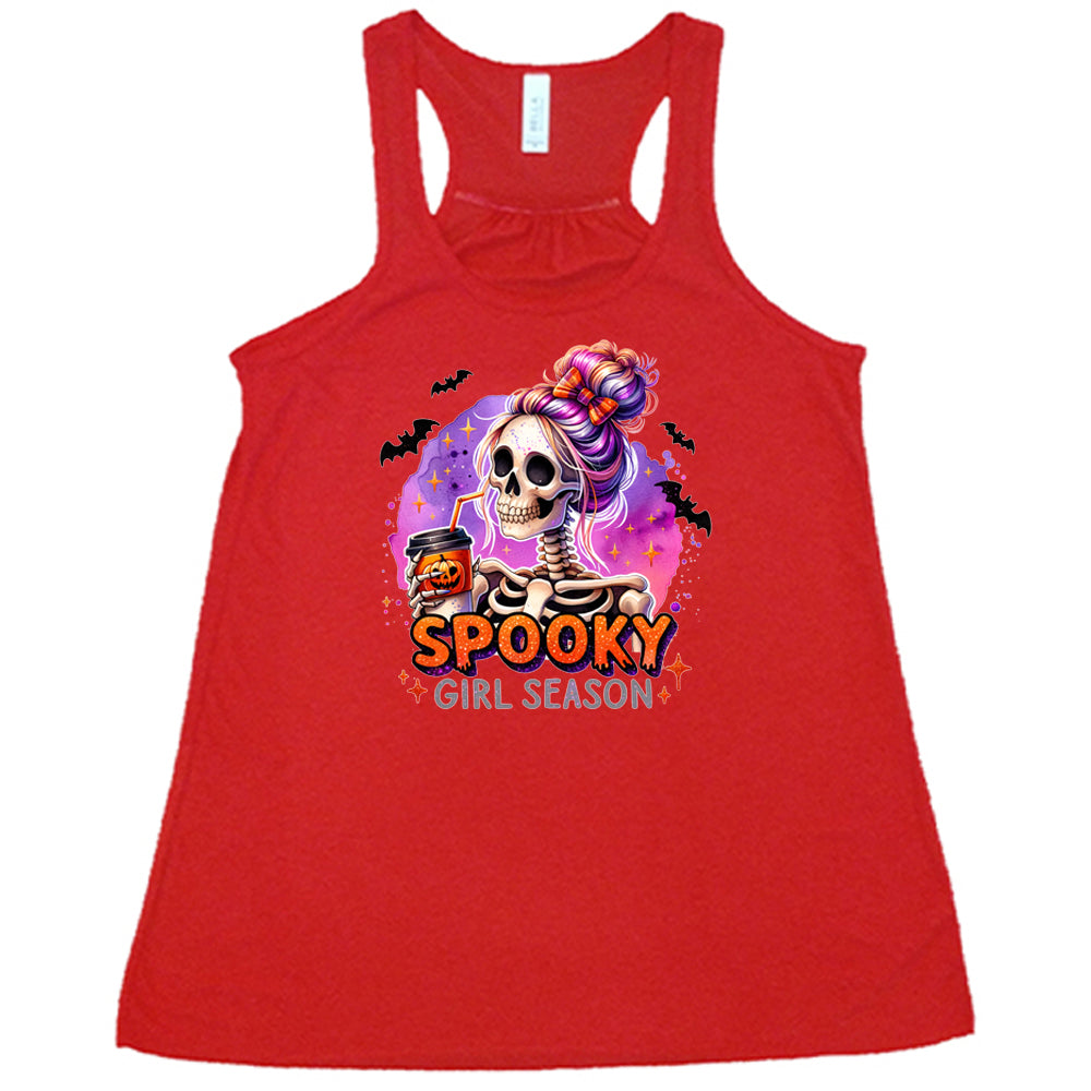 red shirt with the text "Spooky Girl Season"