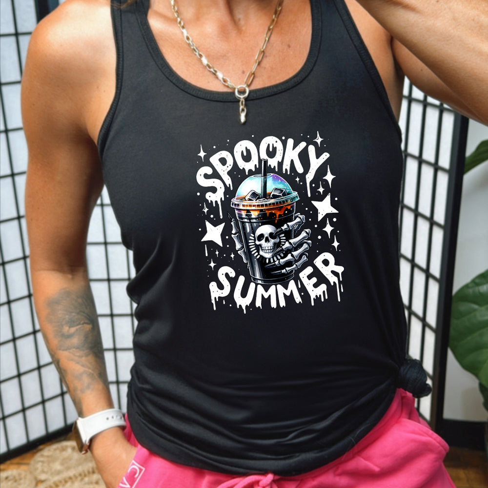 model wearing the black Spooky Summer Shirt