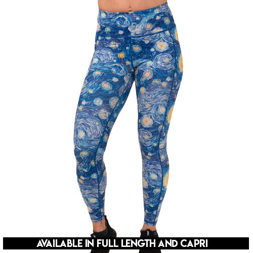 starry night patterned leggings available lengths