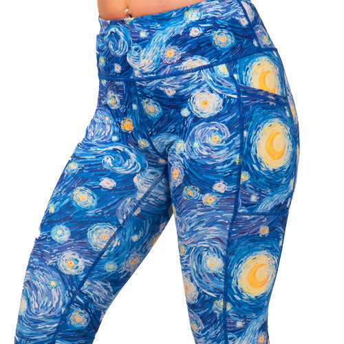 close up of starry night leggings