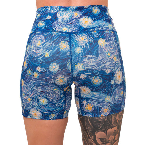 back of the starry night patterned shorts