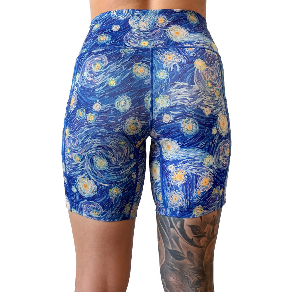 back of the starry night patterned shorts