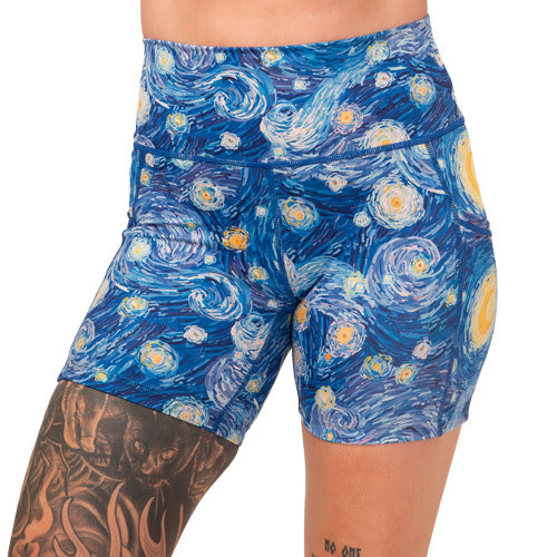 starry night patterned shorts