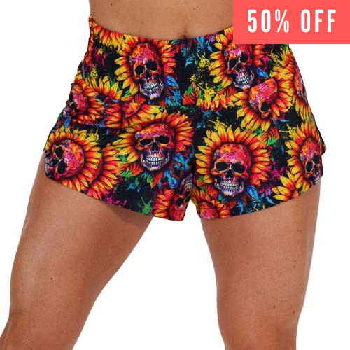 skull flower patterned shorts discount