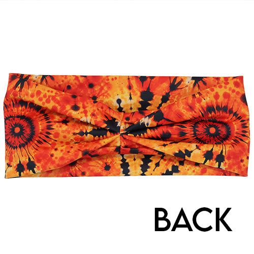 back of the black and orange tie dye headband