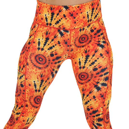 black and orange tie dye leggings