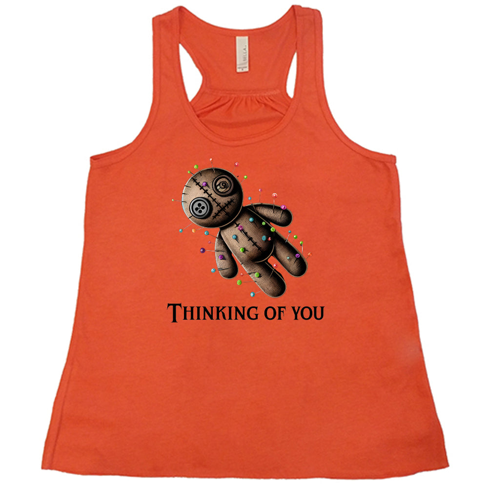 coral shirt with the quote "Thinking Of You" on it