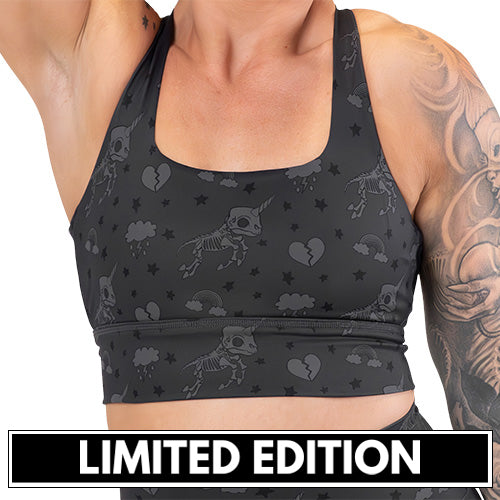 limited edition unicorn skull patterned sports bra