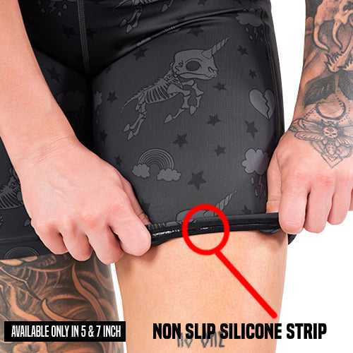 non slip strip on the unicorn skull patterned shorts