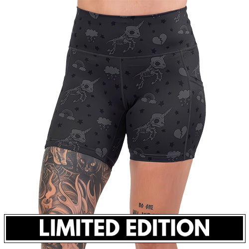 limited edition unicorn skull patterned shorts