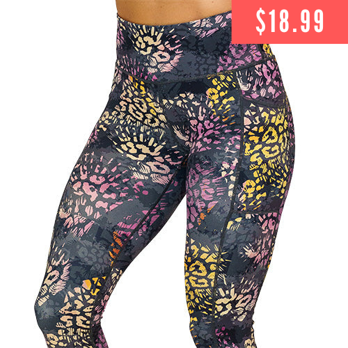 $18.99 grey, yellow and pink cheetah print leggings