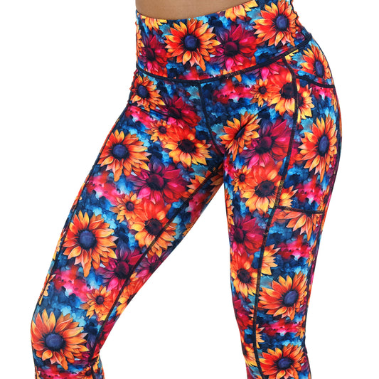 colorful sunflower patterned leggings