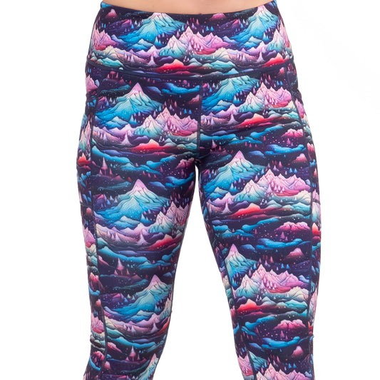 snowy mountain patterned leggings