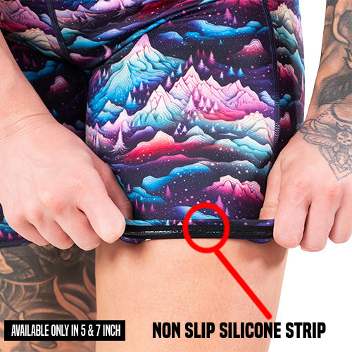 non slip strip on the snowy mountain patterned shorts