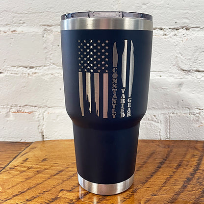 30oz black tumbler with cvg distressed flag design