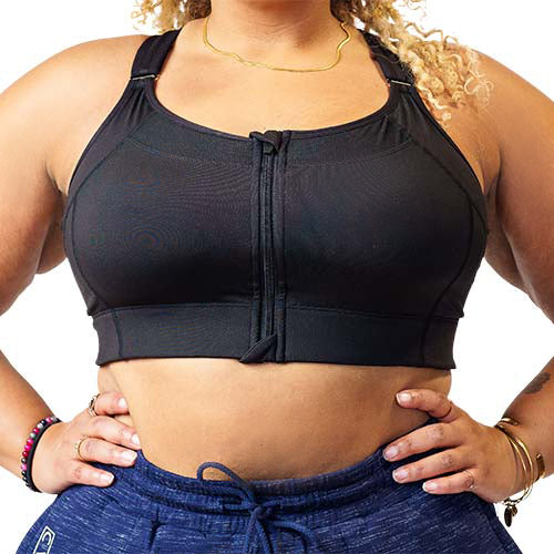 New front zipper widened hem sports bra for women with high