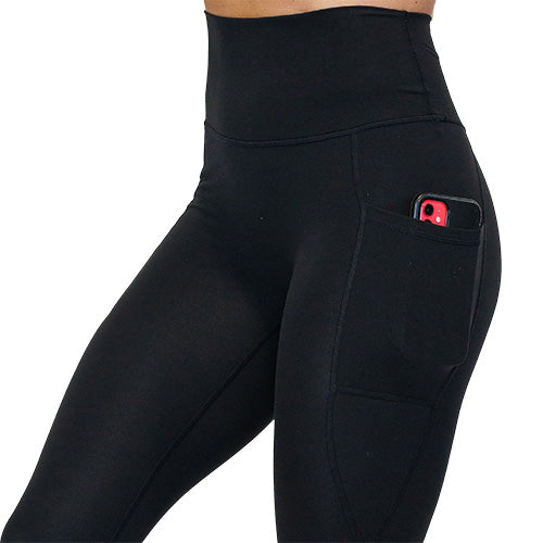 QRIC Non See-Through Compression Yoga Pants for Women Hugged Feeling 7/8  Workout Leggings Running Tights With Pocket 