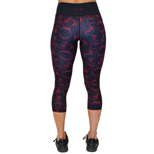 back of red reversible vampire inspired leggings