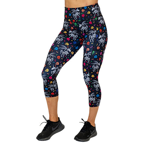 capri length unicorn skeleton and skulls pattern leggings