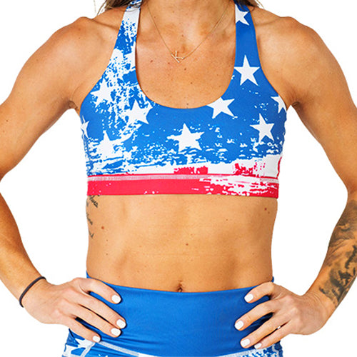 American flag patterned sports bra