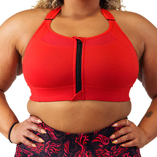 Champion, NEW Motion Control Zip Front Sports Bra Red Flame Size 34B